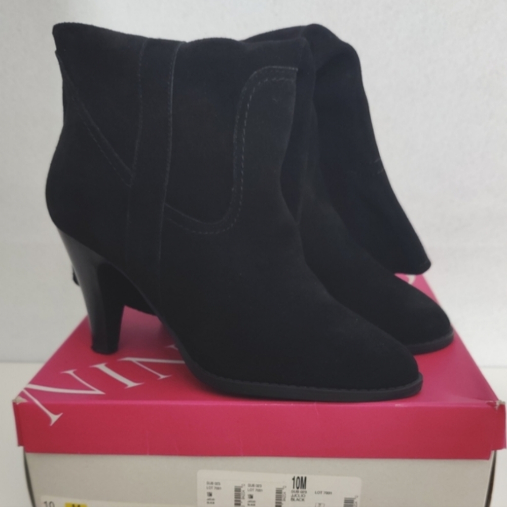 Nine & Co Black Suede Leather Slouch Heeled Boots - Size 10M In‎ Mind Condition